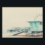 Lifeguard Watchtower on the Beach Poster<br><div class="desc">A vintage vibe photo of a light aqua blue lifeguard watch tower on the beach with a ferris wheel in the background.</div>