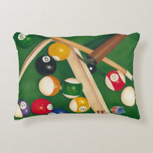Lifelike Billiards Table with Balls and Chalk Decorative Cushion