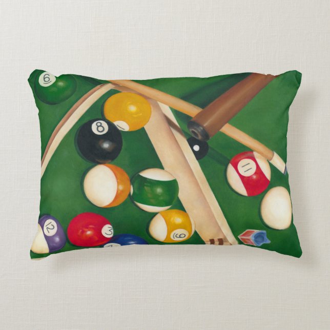 Lifelike Billiards Table with Balls and Chalk Decorative Cushion (Front)