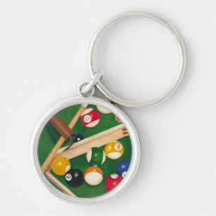 Lifelike Billiards Table with Balls and Chalk Key Ring