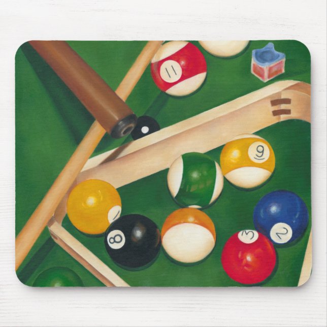 Lifelike Billiards Table with Balls and Chalk Mouse Pad (Front)