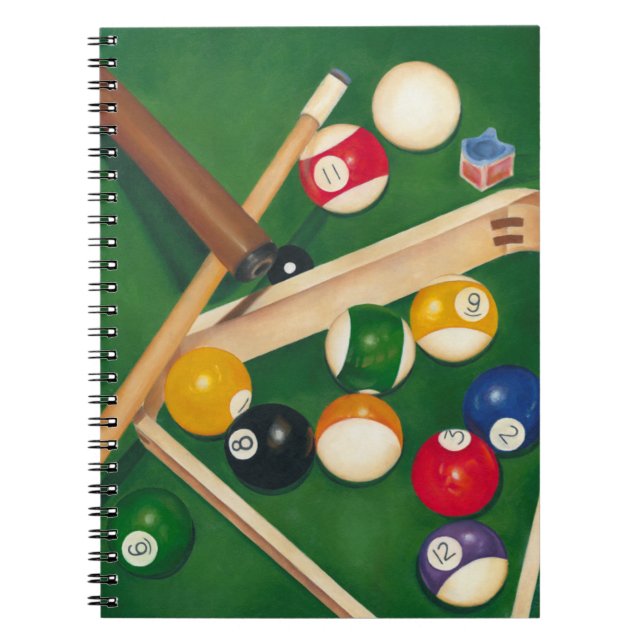Lifelike Billiards Table with Balls and Chalk Spiral Notebook (Front)