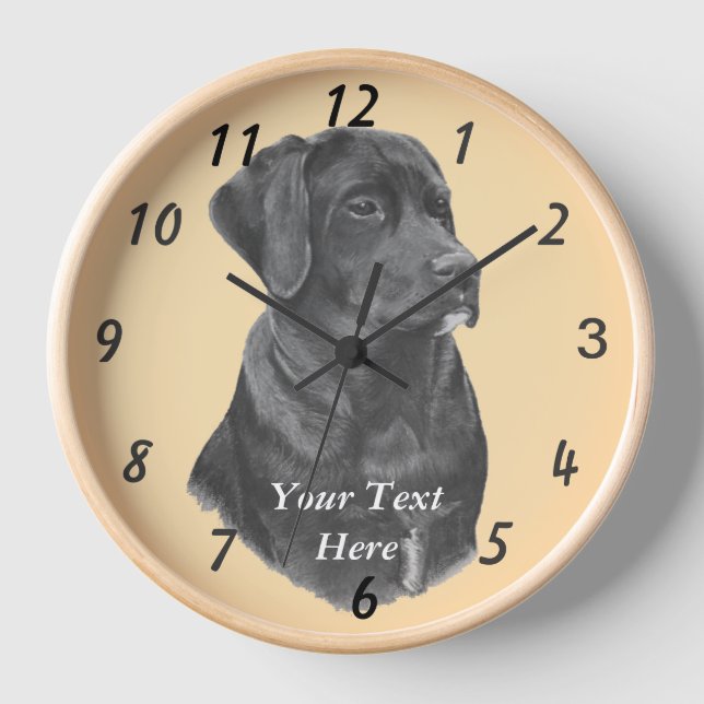 lifelike portrait picture of black labrador dog clock (Front)