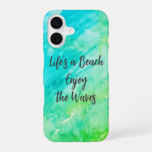 Life's a Beach Enjoy the Waves Blue Texture Quote iPhone 16 Case