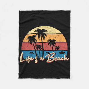 Lifes A Beach Funny Retro Palm Tree Vacation Summe Fleece Blanket