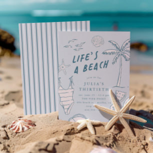 Life's a Beach Girls Blue 30th Summer Birthday Invitation