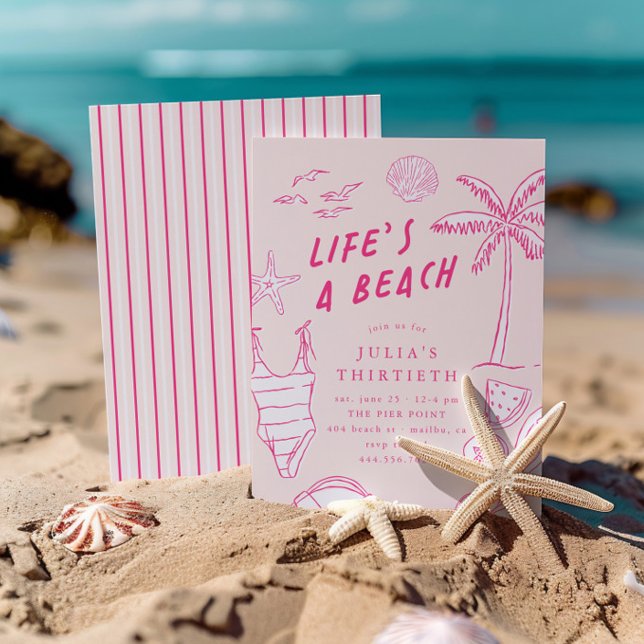 Life's a Beach Girls Pink 30th Summer Birthday Invitation (Creator Uploaded)