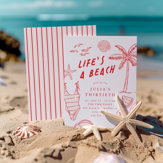Life's a Beach Girls Red 30th Summer Birthday Invitation (Creator Uploaded)
