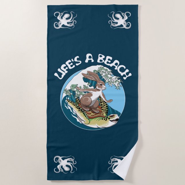 Life's a Beach - Rabbit and Turtle Surfing Towel (Front)