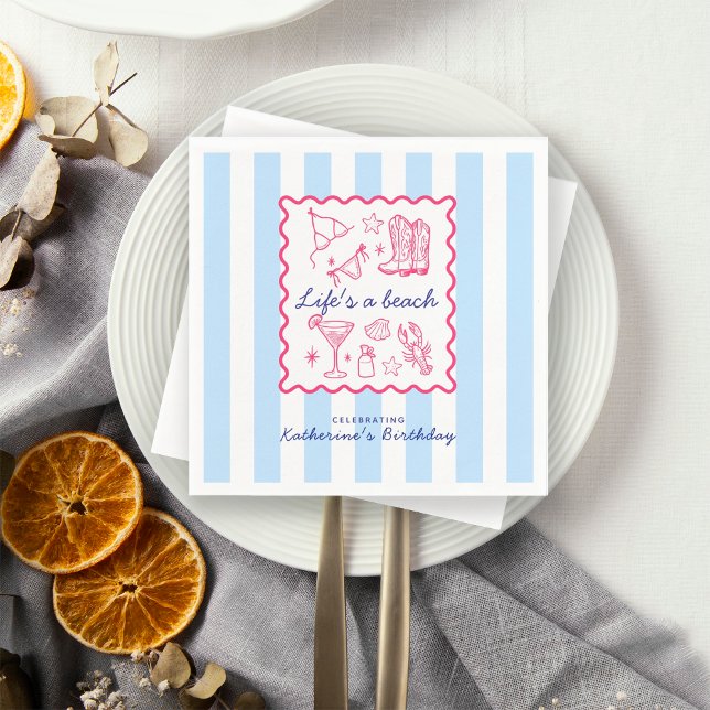 Life's a Beach Summer Blue Birthday Party  Napkin (Creator Uploaded)