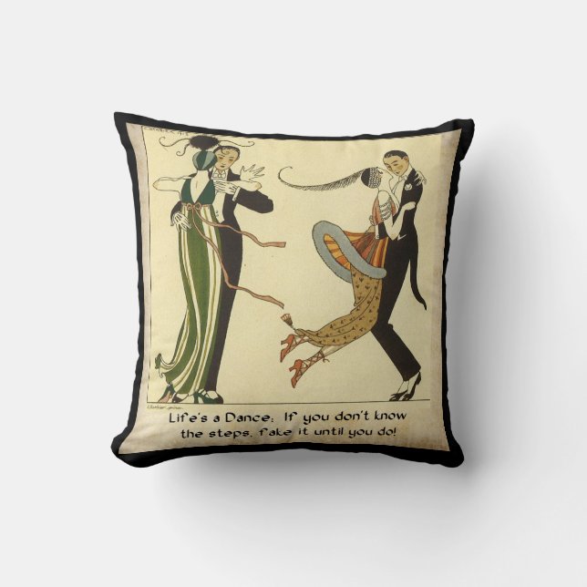 Life's a Dance:  Art Deco Illustration Cushion (Front)