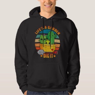 Life's A Garden Dig It Vintage Retro Sunset Design Hoodie