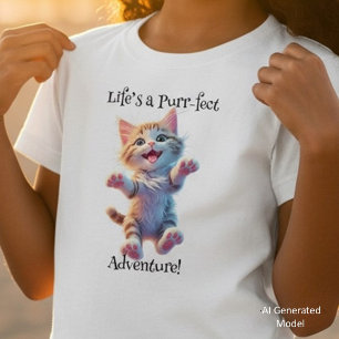 Life's a Purr-fect Adventure Cute Flying Kitten T-Shirt