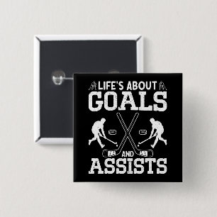 Life's About Goals And Assists Ice Hockey Lover 15 Cm Square Badge