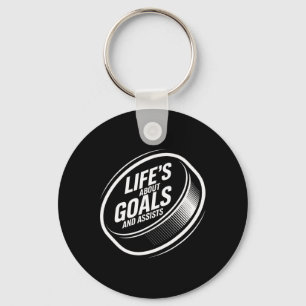 Life's About Goals And Ists Ice Hockey Puck Player Key Ring