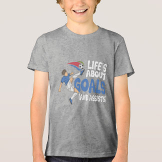 Life's About Goals Soccer Player Boys Kids Youth Tri-Blend Shirt