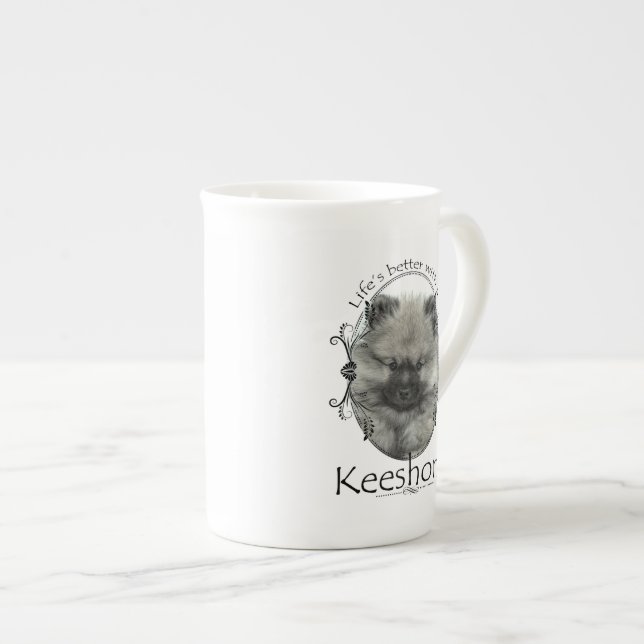 Life's Better Keeshond Bone China Mug (Front Right)