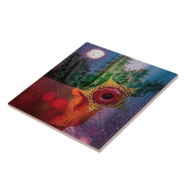 Lifesaver Cactus through a Rainy Window Tile (Side)