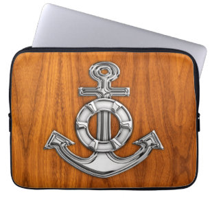 Lifesaver Chrome Anchor on Teak Veneer Styles Laptop Sleeve