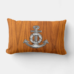 Lifesaver Chrome Like Anchor on Teak Veneer Lumbar Cushion