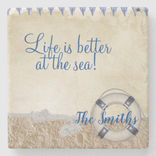 Lifesaver on the sand stone coaster