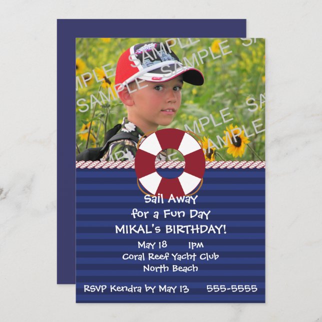 Lifesaver Ring Nautical Birthday Party Invitation (Front/Back)