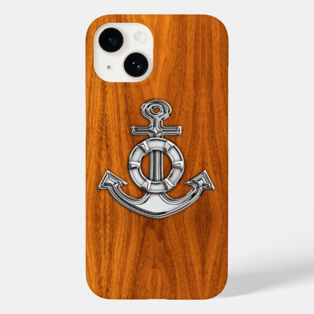 Lifesaver Steel Anchor on Teak Veneer Case-Mate iPhone Case (Back)