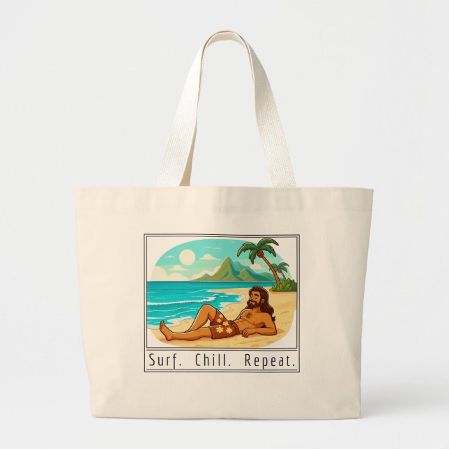 Lifestyle: Surf. Chill. Repeat. Large Tote Bag (Front)