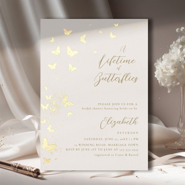 Lifetime Butterflies Ivory Gold Chic Bridal Shower (a lifetime of butterflies bridal shower invitation ivory gold romantic elegant boho chic modern)