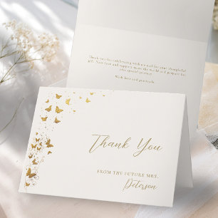 Lifetime Butterflies Ivory Gold Fold Bridal Shower Thank You Card