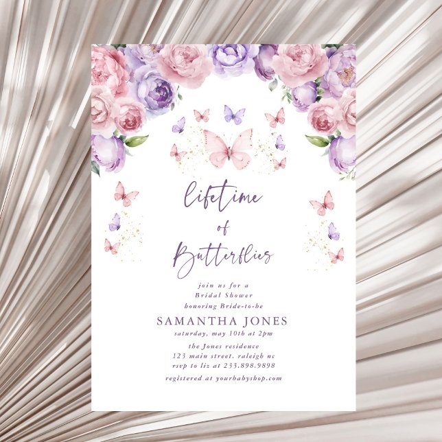 Lifetime Butterflies Pink Purple Bridal Shower Invitation (Creator Uploaded)