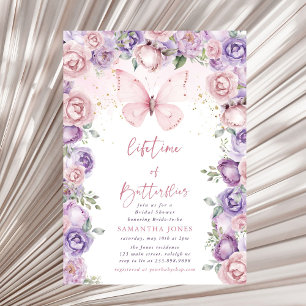 Lifetime Butterflies Pink Purple Bridal Shower Invitation