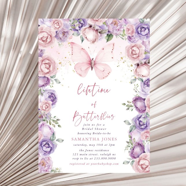 Lifetime Butterflies Pink Purple Bridal Shower Invitation (Creator Uploaded)