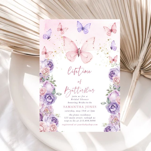 Lifetime Butterflies Pink Purple Bridal Shower Invitation (Creator Uploaded)