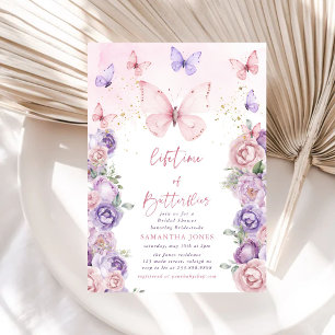 Lifetime Butterflies Pink Purple Bridal Shower Invitation