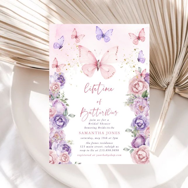 Lifetime Butterflies Pink Purple Bridal Shower Invitation (Creator Uploaded)