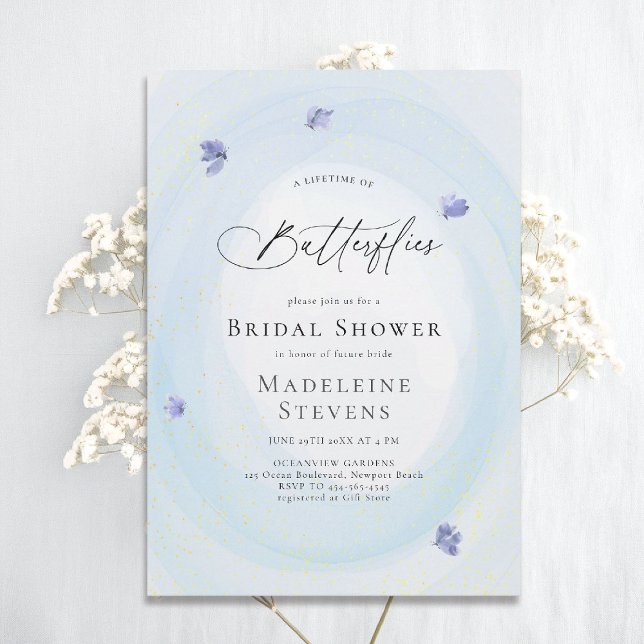 Lifetime Butterflies Something Blue Bridal Shower Invitation (lifetime of butterflies theme bridal shower invitation whimsical watercolor romantic something blue)