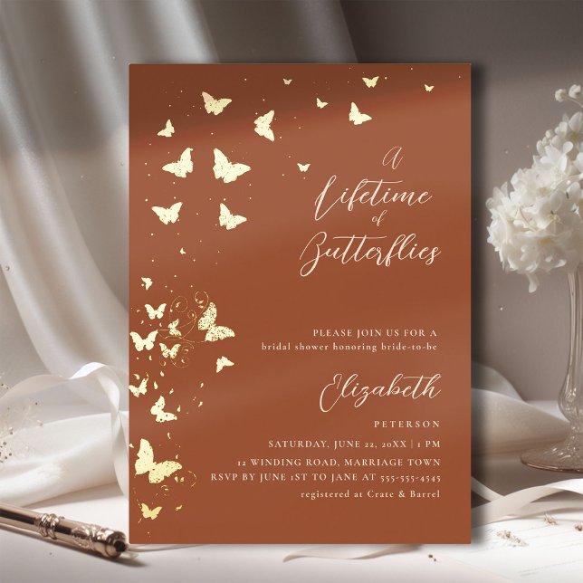 Lifetime Butterflies Terracotta Gold Bridal Shower (a lifetime of butterflies bridal shower invitation terracotta gold romantic elegant boho chic modern)