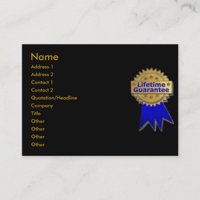 Lifetime Guarantee Profile Card (Front)