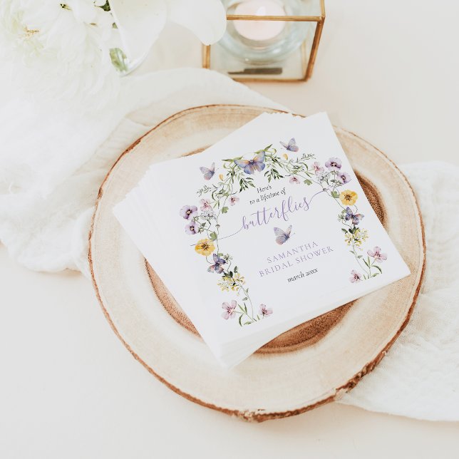 Lifetime of Butterflay Purple Floral Bridal Shower Napkin (Creator Uploaded)