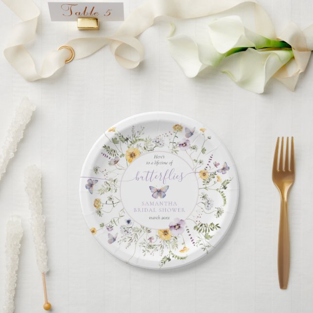 Lifetime of Butterflay Purple Floral Bridal Shower Paper Plate (Wedding)