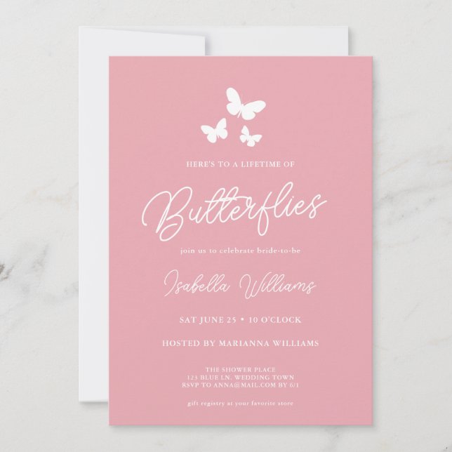 Lifetime of Butterflies Blush Pink Bridal Shower Invitation (Front)