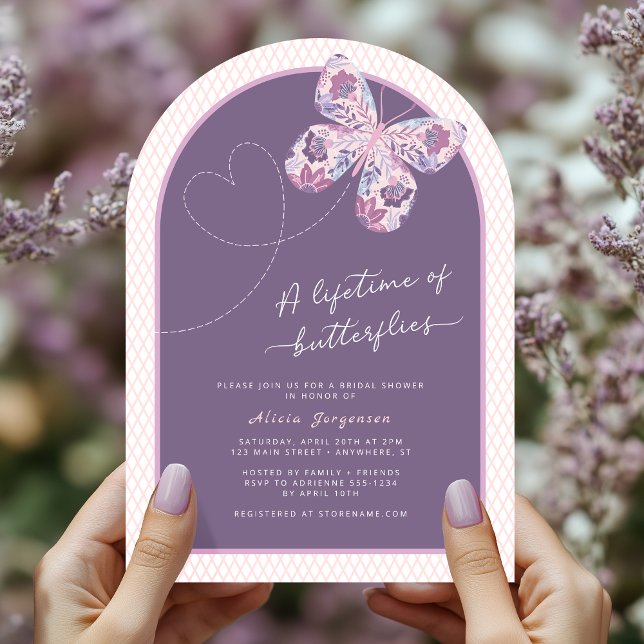 Lifetime of Butterflies Bridal Shower Invitation (Shown on a 5" x 7" invitation with Arch shape)
