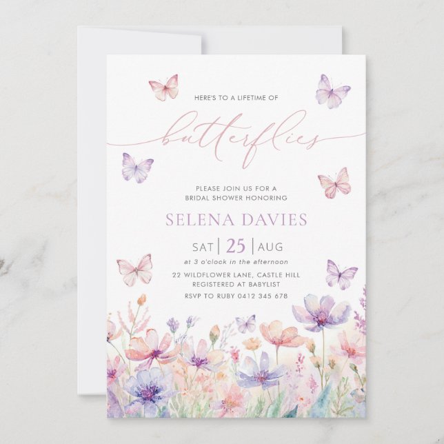 Lifetime of Butterflies Bridal Shower Wildflower Invitation (Front)