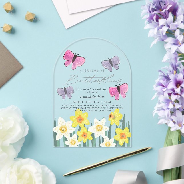 Lifetime of Butterflies Daffodils Bridal Shower Acrylic Invitations (Insitu (Wedding))