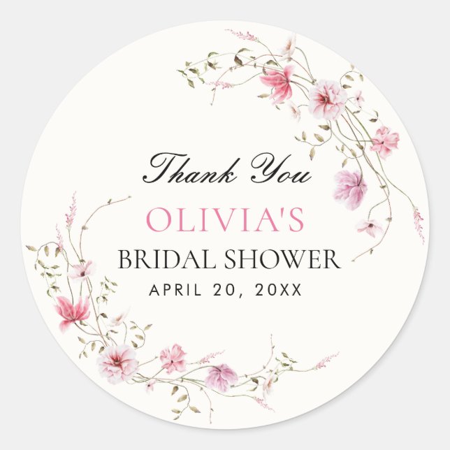 Lifetime of Butterflies Floral Bridal Shower Classic Round Sticker (Front)