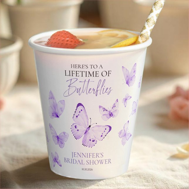 Lifetime of Butterflies Lavender Bridal Shower  Paper Cups (Creator Uploaded)