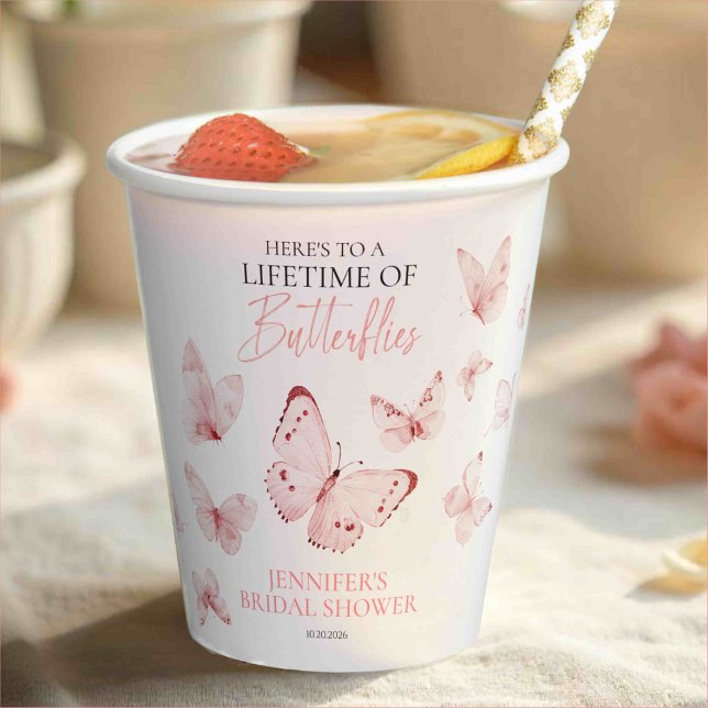 Lifetime of Butterflies Pink Blush Bridal Shower  Paper Cups (Creator Uploaded)