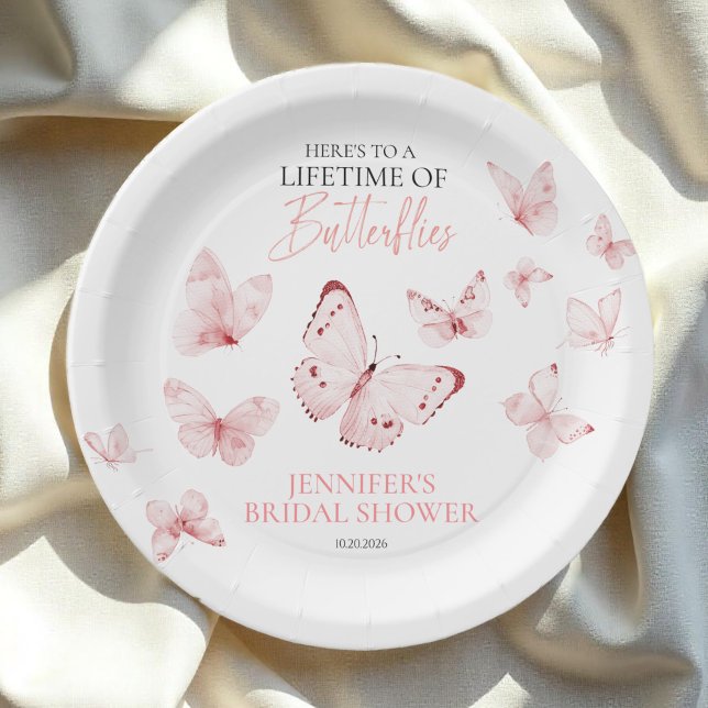 Lifetime of Butterflies Pink Blush Bridal Shower Paper Plate (Creator Uploaded)