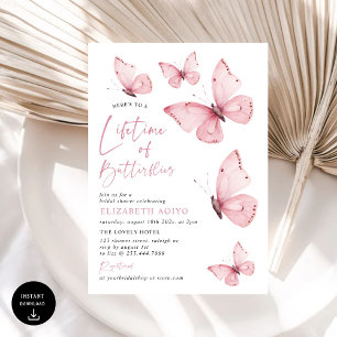Lifetime of Butterflies Pink Bridal Shower Invitation